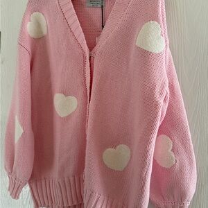 Brunette The Label Pink Heart Knit Cardigan
